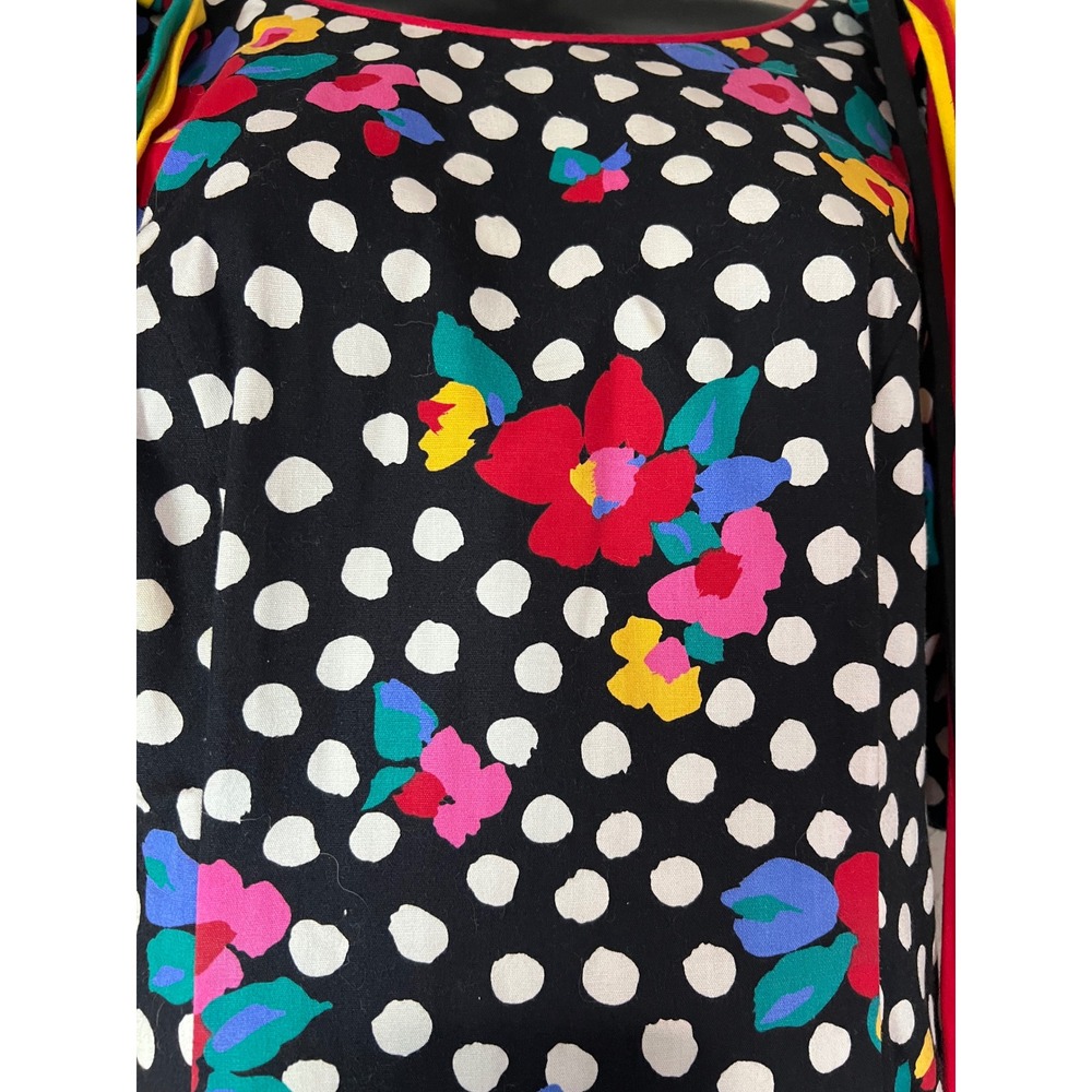 Leslie Lucks Vintage Dress Women 8 Black Floral Polka Dot Excellent Cottagecore - Picture 8 of 10